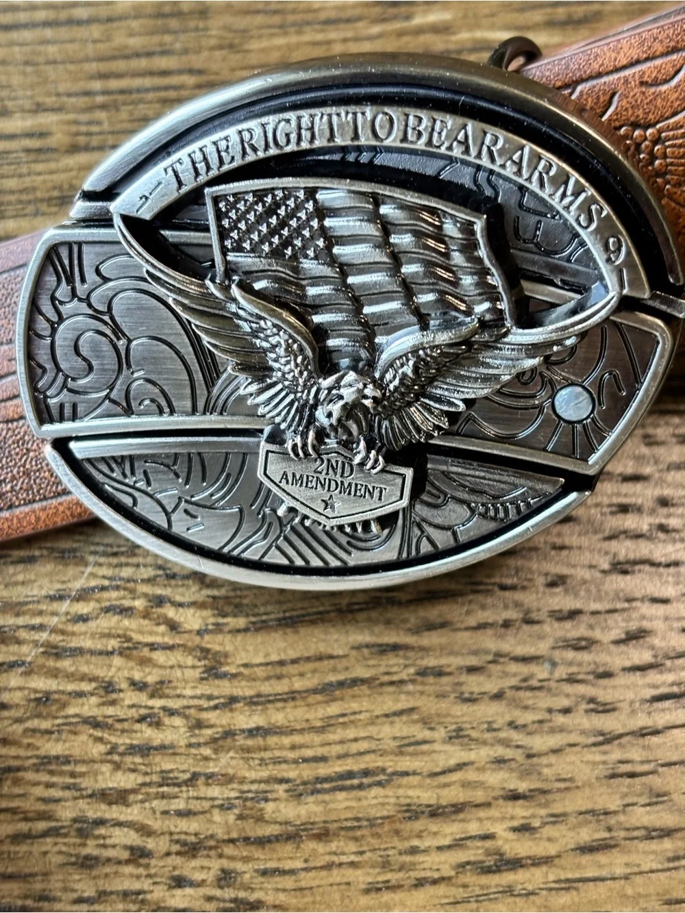 Western Silver Eagle Belt Buckle With Hidden utility knife